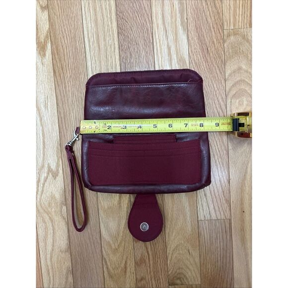 Vintage Wristlet Cardholder Burgundy Genuine Leather Wallet Purse - Picture 5 of 7